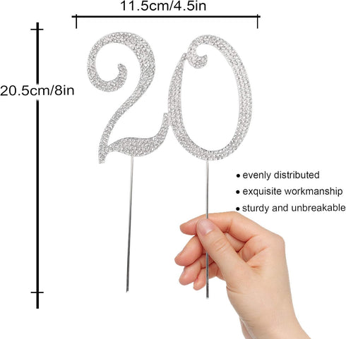 20 Years Birthday Cake Topper - New Best Crystal Rhinestone 20th Wedding Anniversary Or 20 Years Old Cake Topper Party Decoration Silver...