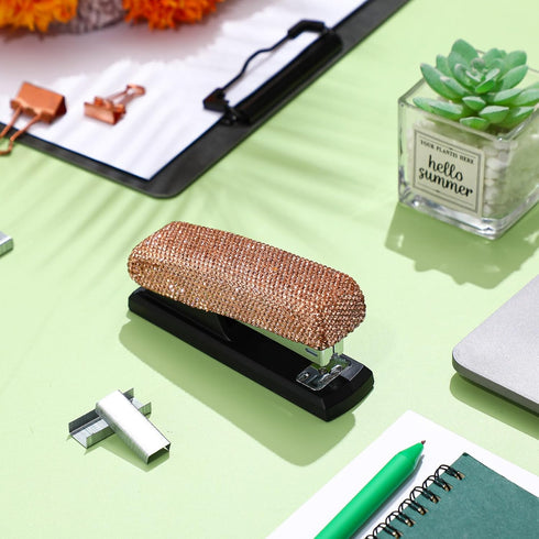 Bling Crystal Stapler Gift Sparkly Diamond Stapler for Desk Handmade Clay Rhinestone Machine Stapler Pretty Office Stationery Kit Stylish Accessor...