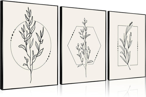 ZJJARTYB Farmhouse Beige Canvas Wall Art Retro Floral Line Pictures Minimalist Botanical Posters Neutral Prints Boho Artwork Simple Painting Wall ...