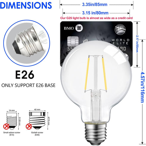 E ENERGETIC LIGHTING Dimmable LED Edison Light Bulb, G25 (G80) Globe Bulb, 60W Equivalent, 4000K Cool White, Christmas Light, E26 Standard Base, U...