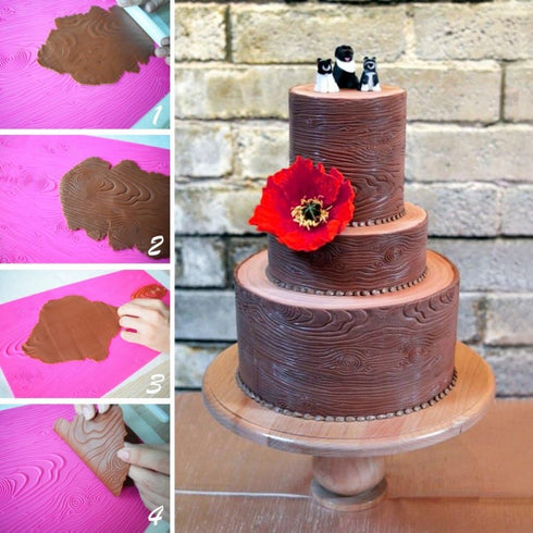 AK ART KITCHENWARE Woodgrain Fondant Impression Mat Silicone Cake Lace Mold Cake Texture Mat Pink BLM-23...