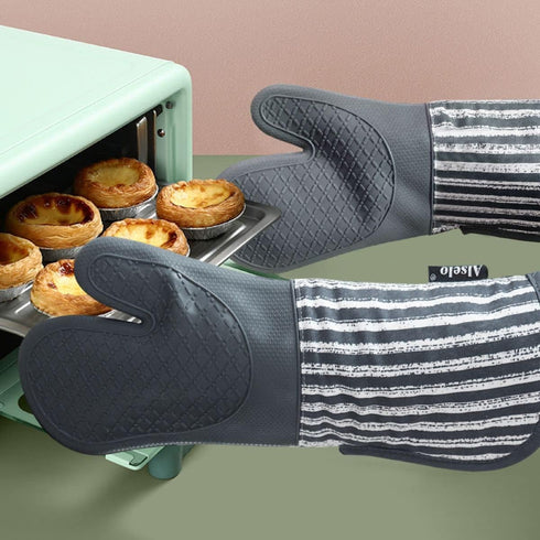 Silicone Oven Mitts Heat Resistant 932? with Waterproof & Non-Slip Kitchen Mittens, Set of 2 Extra Long Oven Gloves with Soft Cotton Terry Lining ...