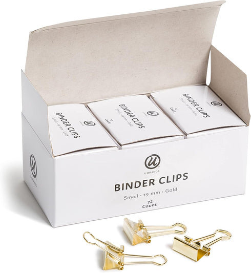 U Brands Small Binder Clips, Metallic Gold, Office Organization Supplies, 19mm, 72 Count...