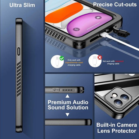 SPIDERCASE Designed for iPhone 11 Case Waterproof, Built-in Lens&Screen Protector, Full Heavy Duty Protection, 12FT Military Shockproof, Dustproof...