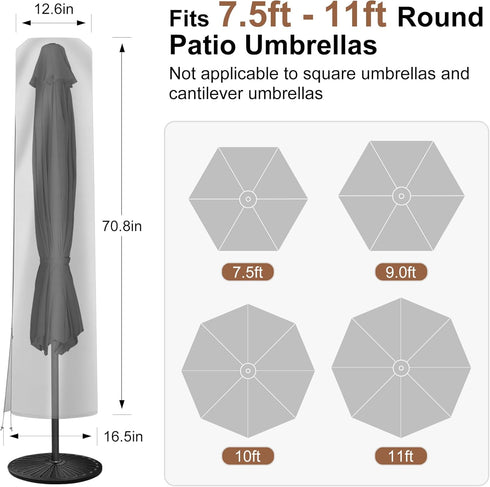 Patio Umbrella Cover - Waterproof 420D Oxford Outdoor Umbrella Covers With Folding Rod. Parasol Cover for 7.5ft 8ft 9ft 10ft 11ft (Beige)...