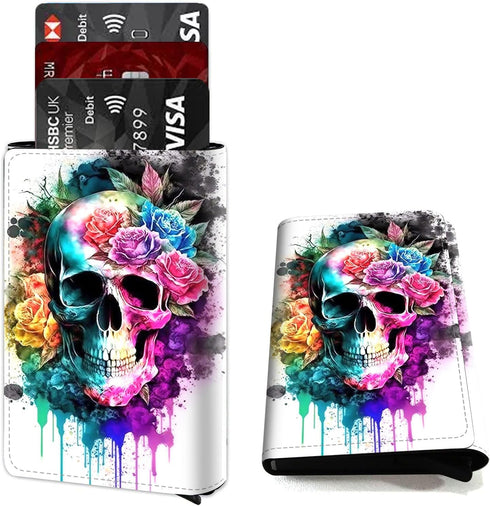 Credit Card Holder Aluminum Auto Pop Up Wallet Case,Leather Card Case Front Pocket Trifold Wallet with RFID Blocking Banknote Slot Thin Wallets fo...
