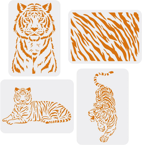 FINGERINSPIRE 4 Pcs Tiger Stencils for Painting 11.7x8.3 inch A4 Size Tiger Skin Pattern Drawing Stencils Reusable Mylar DIY Art Craft Tiger Strip...