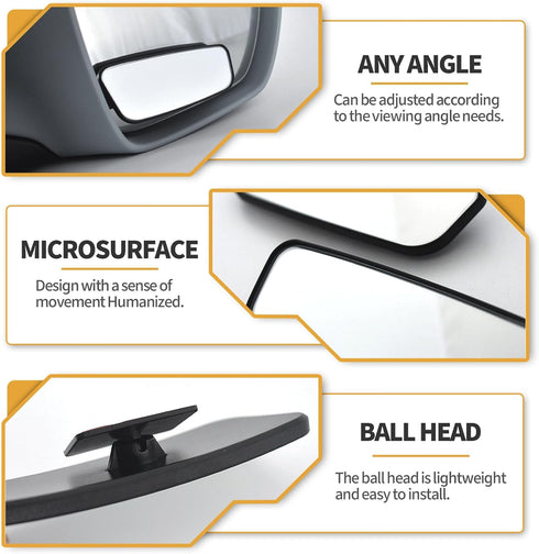 2 PCS Car Rear View Blind Spot Mirror, 3.7 x 1.4 Inches HD Rectangle Glass Adjustable Convex Wide Angle Rearview Mirror, Universal for Most Cars, ...