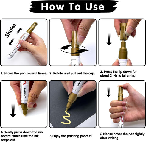 Gold Paint Pens Permanent Markers - 2 Pack Paint Markers for Metal, Rubber,Wood, Rocks, Canvas, Plastic, Dark Surface, Craft Art Supplies, Medium ...