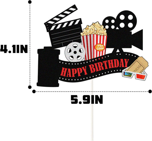 Movie Happy Birthday Cake Topper, Hollywood Oscar Theme Cake Decorations- Film Projector Party Decor - Popcorn Theater Birthday Party Cake Decorat...