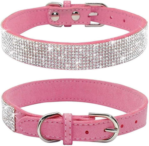 Rhinestone Dog Collar, Cute Dazzling Sparkling Soft Suede Leather Dog Cat Rhinestone Collar Crystal Diamond Pet Dog Puppy Collar...