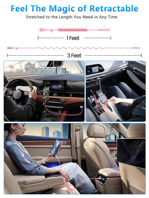 Coiled USB C Cable, 3FT Coiled Lightning Cable,USB C + Lightning Charger Cord 60W Fast Charging USB C iPhone 15 Cable for Car CarPlay & Android Au...