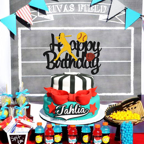 Softball Cake Topper,Baseball Cake Topper for Girl Boy Birthday Party Girl's Softball Pitcher Cake Decor...
