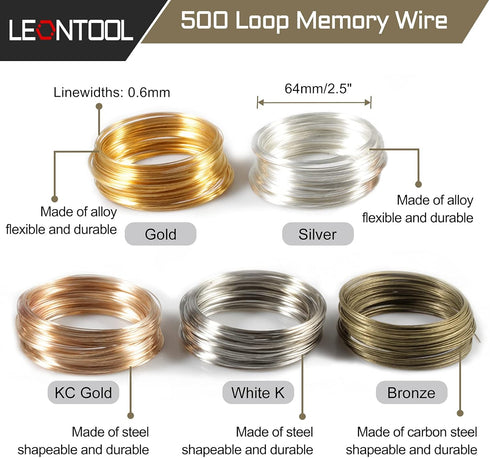 5.5 Inches Memory Wire Cutter for Jewelry Making Memory Wire Cutter kit for Bracelet Making 500 Gold Silver KC Gold White K Bronze Memory Wire Loo...
