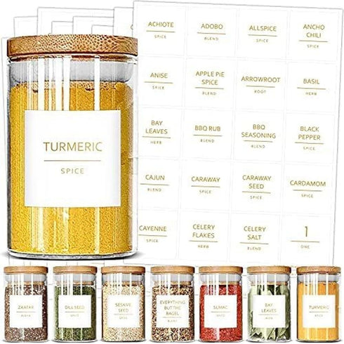 Talented Kitchen 184 Gold Spice Jar Labels. 184 Minimalist Spice Labels, Gold Text on Square White Labels, Water Resistant Spice Label Sticker Dec...
