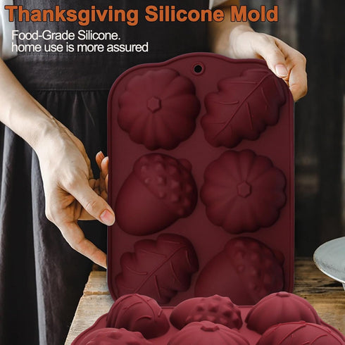 2PCS Fall Silicone Molds Large Thanksgiving Chocolate Mold Pumpkin Soap Mold Autumn Maple Leaf Candy Mold Acorn Shape Ice Cube Mold for Baking Cak...