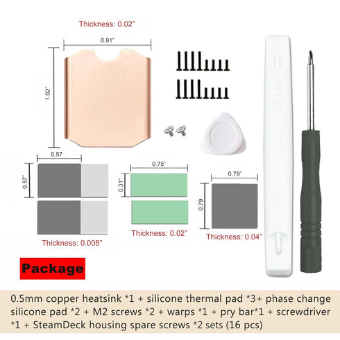 for Steam Deck Heatsink Thermal Pad M.2 2230 NVME SSD Copper Heat Sink Cooling Thermal Pastes Back Cover Opening Tools Back Screws Replacements Sc...