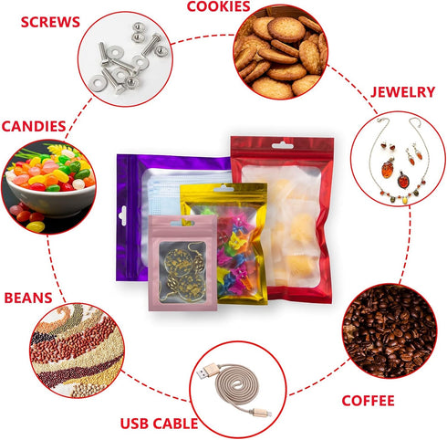 100 Pcs Foil Ziplock Bags,Flat Clear Ziplock Food Storage Bags Holographic Bags Party Favor Food Safe Storage Bags and Bags for DIY Crafts Storage...