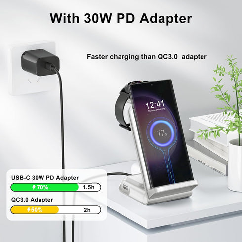 Wireless Charging Station for Samsung - Fast Charging Wireless Charger for Galaxy S23 Ultra/S23/S23+/Z Flip/Fold 5/4/3/iphone/Android Phones, Gala...
