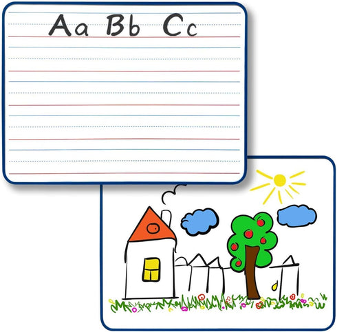 Magnetic Dry Erase Board, Double Sided 9" x 12" Small White Board, Ruled - Blank Blue Framed Mini Dry Erase Board, Portable Whiteboard for Kids, G...