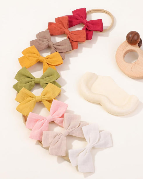 jollybows 20pcs Baby Girls Nylon Hair Bows Headbands Linen Hair Bands Elastic Hair Accessories for Kids Infants Newborn...