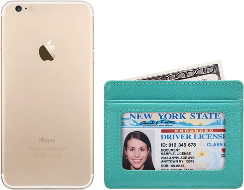 Unisex-Adult's Petite Credit Card Holder Leather Slim Minimalist Wallet, Light Blue with Id Window, Classic...