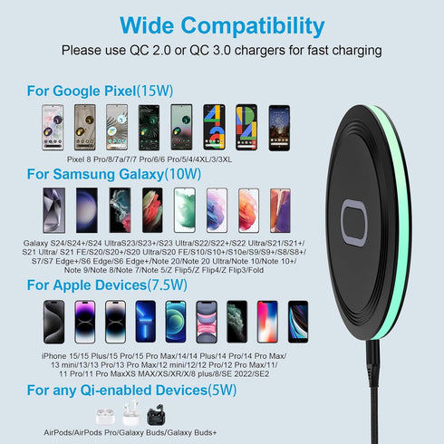 Samsung Fast Wireless Charger Pad, 2 Pack 15W Wireless Charging Pad Fast Charging Station for Samsung Galaxy S24 S23 FE S23 S22 S21 Note 20,iPhone...