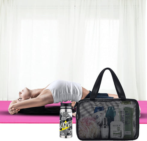 Moyad Mesh Shower Caddy Portable Toiletry Tote Gym Bag for College Dorm Bathroom (Black Large)...