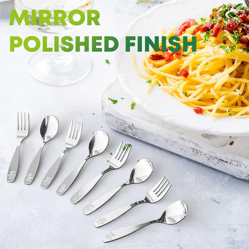 8 Pieces Toddler Utensils, Kids Stainless Steel Silverware Set - 4pcs Forks and 4pcs Spoon, Cute Children Flatware Sets with Mirror Polished, Self...