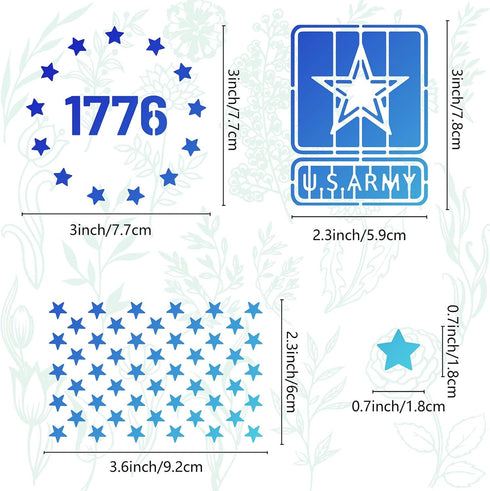 GORGECRAFT 6.3 Inch Independence Day Metal Stencils American Flag 50 Star and 13 Stars 1776 Stainless Steel USA Army Templates for Wood Burning En...