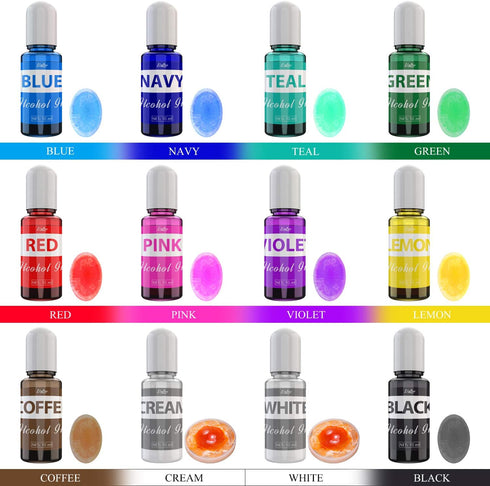 Alcohol Ink Set - 12 x 0.35oz Colors Alcohol Based Ink for Epoxy Resin Painting, Resin Petri Dish Making, Resin Art - Concentrated Alcohol Paint C...