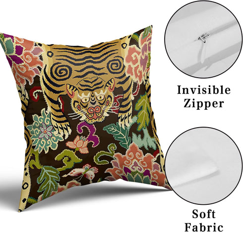 aportt Tiger Pillow Cover Set of 2 Chinoiserie Animal Print Tiger Stripe Cotton Decorative Throw Pillow Case Cushion Cover for Bedroom Sofa Living...
