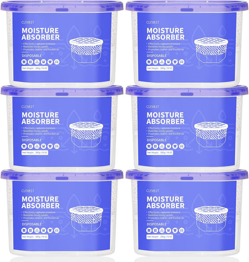 CLEVAST Moisture Absorbers Boxes 6 Pack, Dehumidifier Boxes for Damp Closet, Unscented Humidity Absorber in Wardrobes, Bedrooms, Bathrooms(280g/pa...