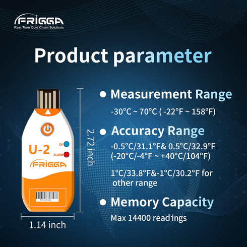 Frigga 2Pack USB Temperature Data Logger Single Use Temperature Recorder 100 Days High Accuracy Thermometer Monitor 14400 Points with PDF CSV Repo...