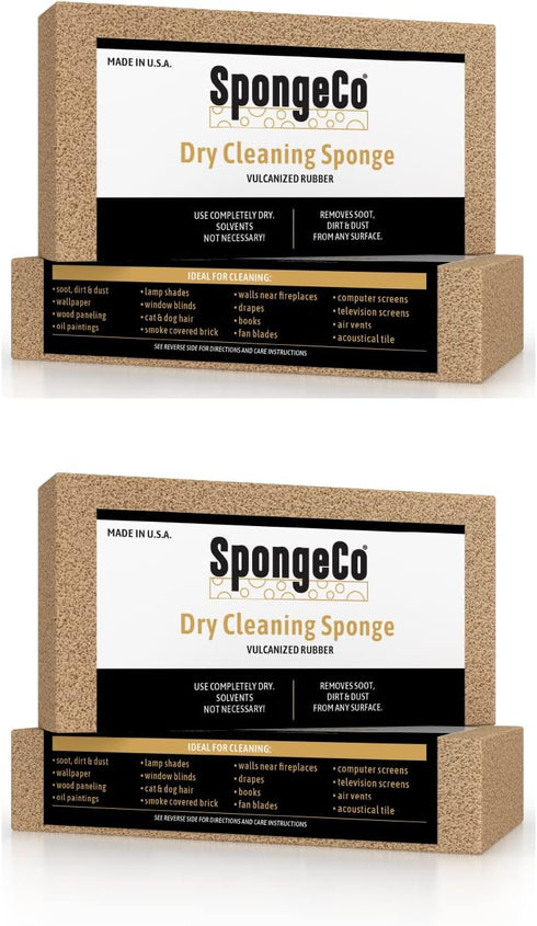 Dry Cleaning Soot Eraser Sponge - Pet Hair, Smoke, Soot, Dust and Dirt Remover - 3x6 Double, One Unit (2 Pack Single) All Natural Latex Rubber, Ma...
