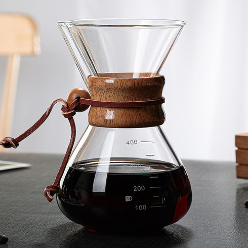 Coffee Brewer,Pour Over Coffee Maker 400ml Double Filter Wooden Sleeve Coffee Brewer Filter Suitable for Home Cafe Parties...