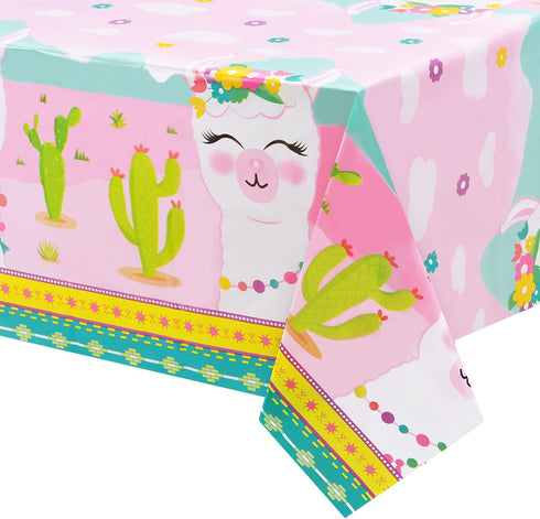 WERNNSAI 2 PCS Llama Table Cloth - Llama Birthday Decorations Alpaca and Cactus Tablecloth Cactus Party Decorations for Kids Girls Pink Birthday P...