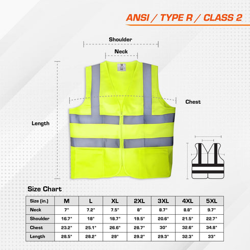 TR Industrial Neon Yellow Safety Vest, Front Zipper Knitted, 2-Pocket, OSHA Approved, Size Large...