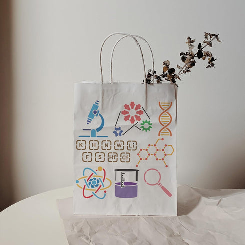 FINGERINSPIRE Scientific Experiment Stencil for Painting 11.8x11.8inch Reusable Microscope Beaker Magnifying Glass Gears Painting Stencil DNA Mole...