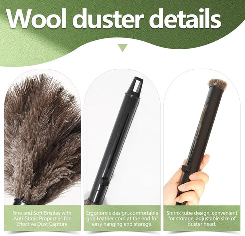 Extendable Ostrich Feather Duster for Dusting, Soft & Natural Feather Cleaning Tool with Adjustable 15-Inch Handle, Eco-Friendly and Reusable Hand...