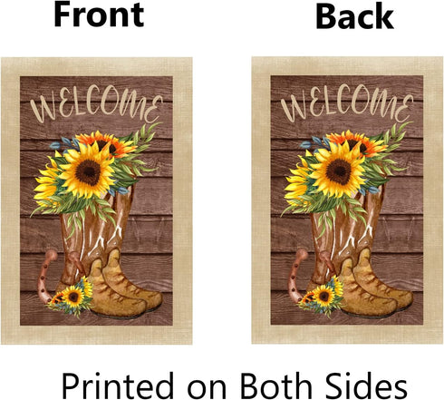 Sunflower Boots Garden Flag Summer Welcome Yard Flag 12x18 Inch Double Sided Floral Cowboy Boots Sunflowers Flags for Farmhouse Outside Decor Spri...