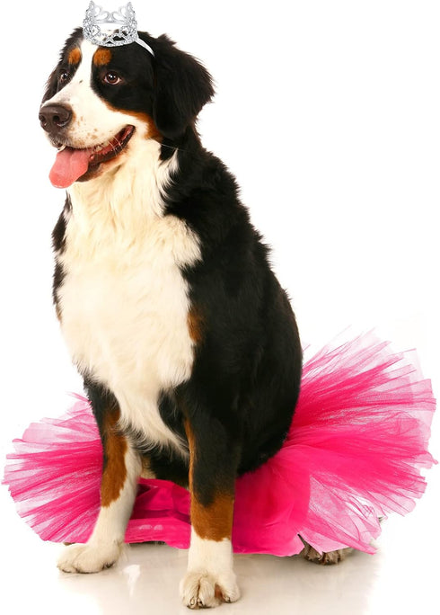 2 Pcs Dog Crown Headband Dog Tutu Dress Set Crystal Rhinestone Dog Tiara Crown Tutu Skirt Dog Dress Cute Pet Costume for Puppy Dog Birthday Party ...