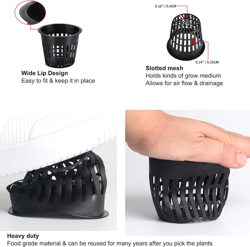 ORIMERC 25 Pack 3 inch Net Cup Pot with 25 feet Hydroponic Self Watering Wick & 25 Pcs Plant Label Aquaponics Mason Jar Insert Orchid Rimmed Nette...