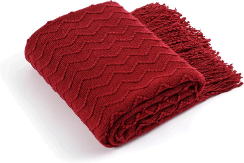BATTILO HOME Christmas Red Throw Blanket for Couch, Textured Soft Burgundy Throw Blankets, Decorative Knitted Red Blanket for Sofa Bed Living Room...
