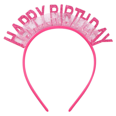 Hot Pink Happy Birthday Headband Birthday Crown for Women Tiara for Girls Glitter Hair Band Princess Crown Queen Birthday Girl Headband Hats Party...