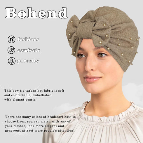Bohend Stretchy Bowknot Turban Headband Elastic Cap Non Slip Bonnet Beanie Headwrap Hats for Women and Girls...