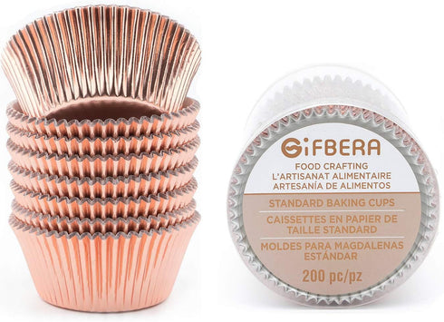 Gifbera Rose Gold Foil Cupcake Liners Standard Baking Cups Muffin Wrappers for Wedding Birthday, 200-Count...