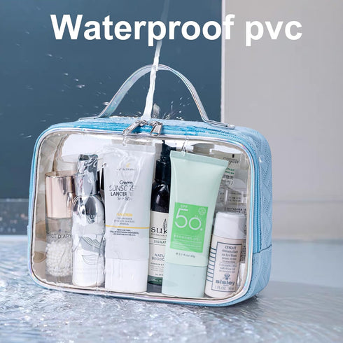 3 Pcs Makeup Bag Clear Travel Toiletry Bags TSA Approved Cosmetic Pouch for Girls Women Waterproof Portable Case (Blue)......