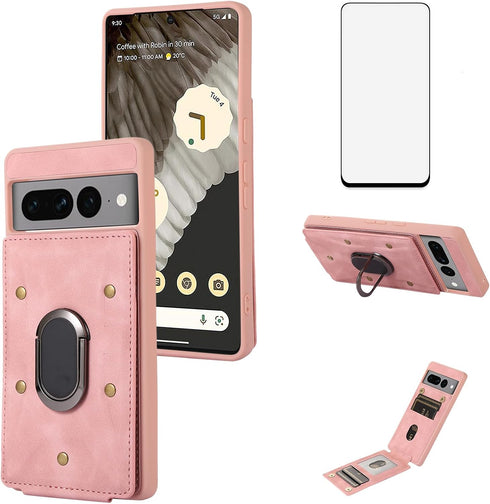 Asuwish Phone Case for Google Pixel 7 Pro 5G Wallet Cover with Tempered Glass Screen Protector and Ring Credit Card Holder Leather Cell Accessorie...
