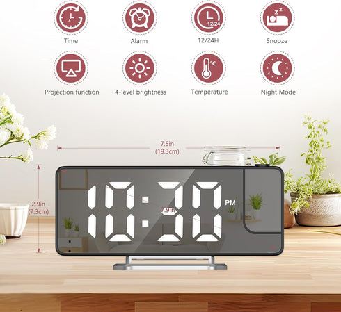 Projection Alarm Clock for Bedroom, Digital Clock with 180° Rotatable Projector, 7.9'' Large Display LED Alarm Clock with Temperature, Snooze, Adj...
